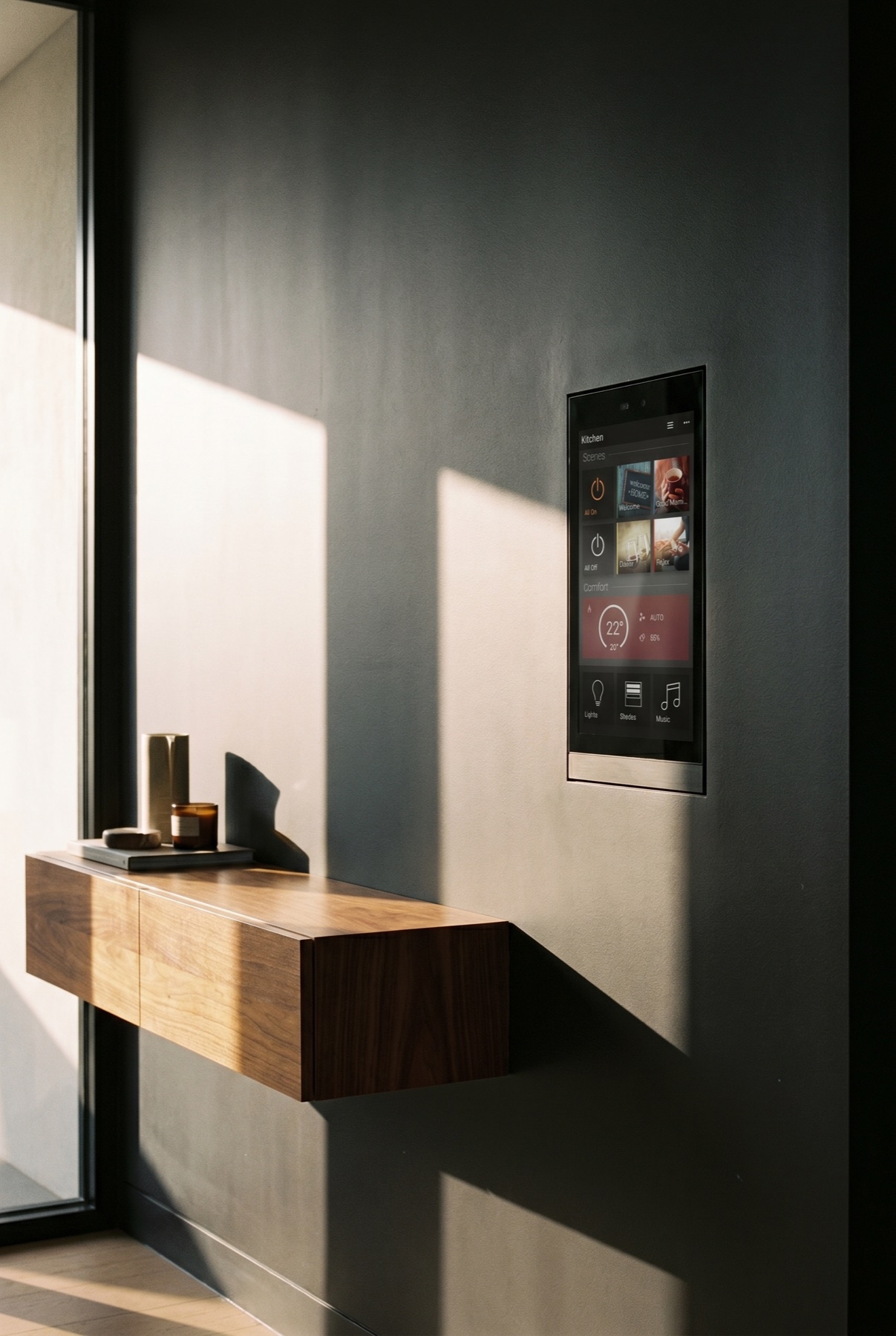 Smart home control panel showing whole-home dashboard